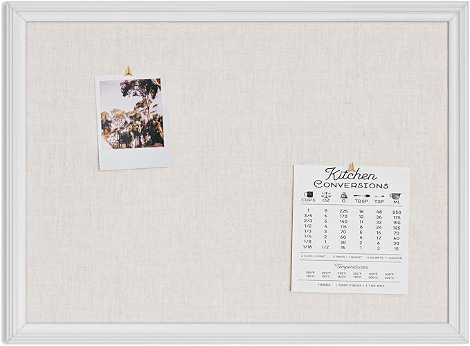 U Brands Bulletin Board, 18 x 24 Inch Linen Fabric Pin Board, Farmhouse White