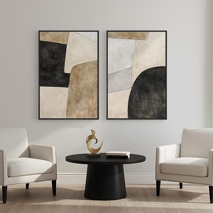 Framed Beige Black Abstract Wall Art