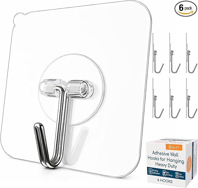 GLUIT Adhesive Wall Hooks for Hanging Heavy Duty 22 lbs Hooks for Walls No Drill