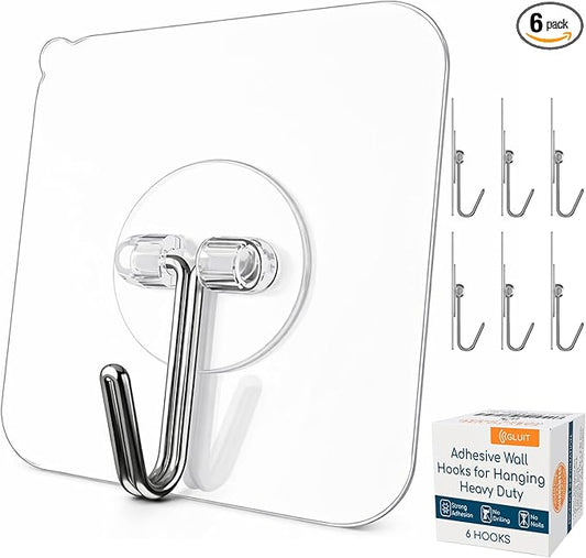 GLUIT Adhesive Wall Hooks for Hanging Heavy Duty 22 lbs Hooks for Walls No Drill