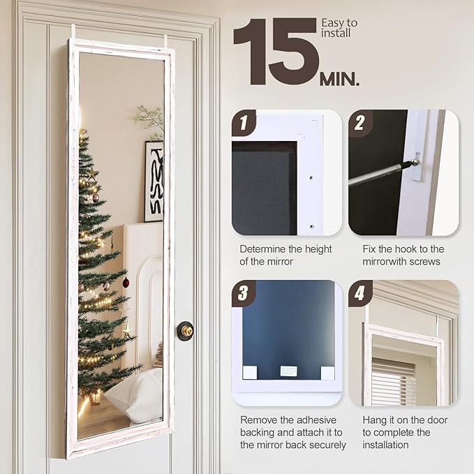 50"x16" Door Mirror, Rustic Full Length Mirror, Over The Door Hanging Mirrors