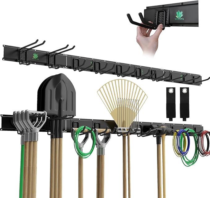 64" Garage Tool Organizer Wall Mount - 720lbs Garden Tool Organizer with Adjustable Hooks, Heavy Duty Metal Garage Storage Rack
