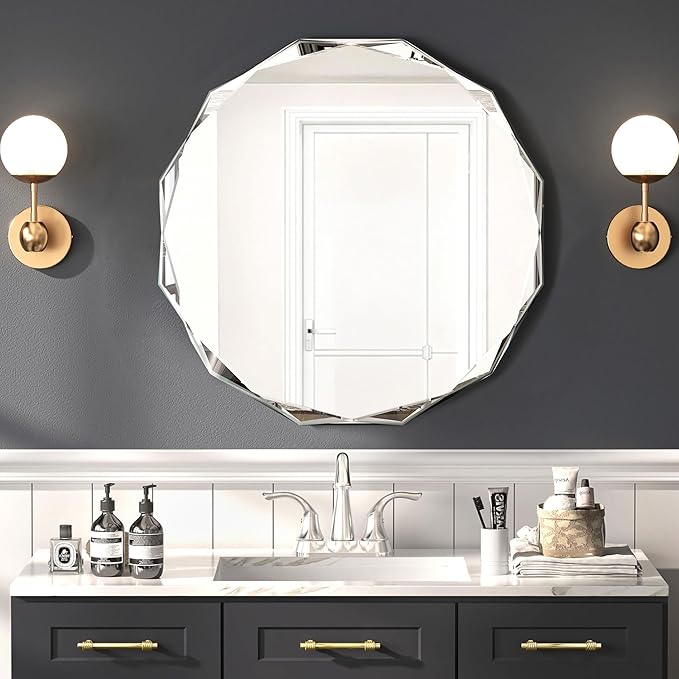 Bathroom Mirrors for Over Sink, Round Frameless Mirrors for Wall, 24x24 Inch