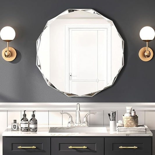 Bathroom Mirrors for Over Sink, Round Frameless Mirrors for Wall, 24x24 Inch