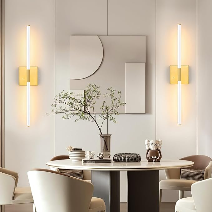 Morauroral 30 Inch White Gold Battery Operated Wall Sconces Set of 2, Dimmable