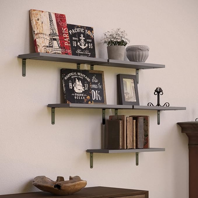 RICHER HOUSE Rustic Wood Bathroom Shelves Set of 5, Farmhouse Style Floating