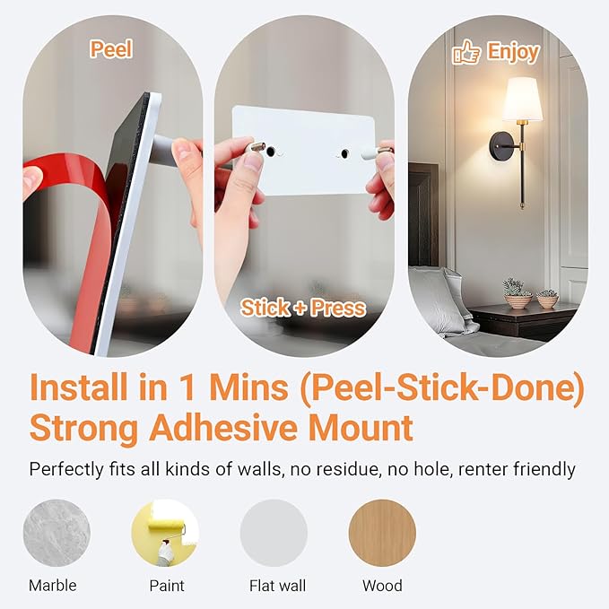Peel and Stick Wall Sconces, Stick On Wall Sconce Set of 2, Battery Operated