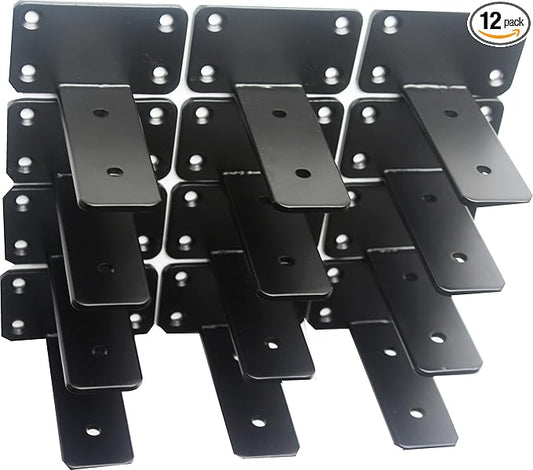 12 Pack - 4 inch Black Hidden L Shelf Bracket Iron Floating Shelf Brackets