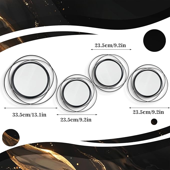 4 Set. Circle Mirrors for Wall Decor for Living Room Bedroom Bathroom Entryway