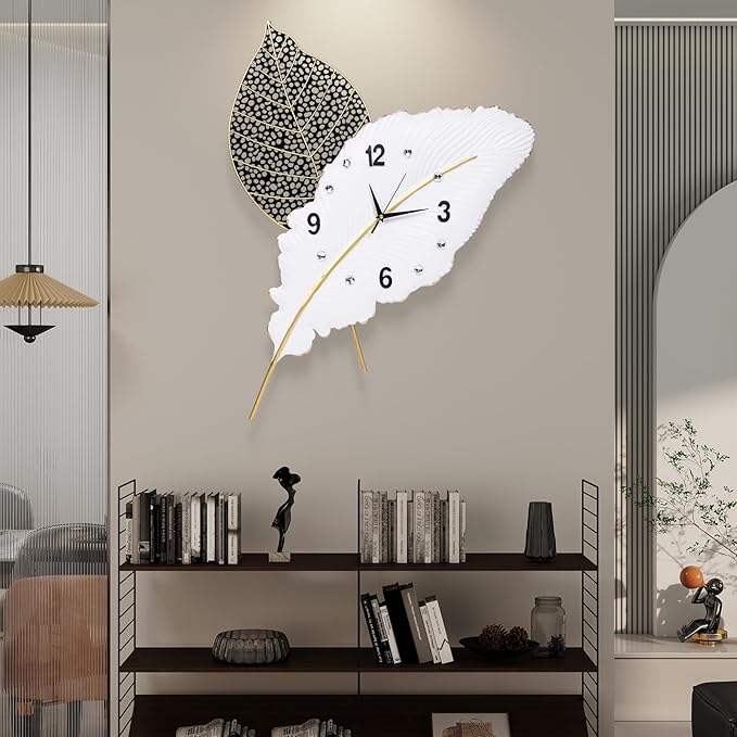 18x27 inch Large Modern Feather Leaf Shape Wall Clock