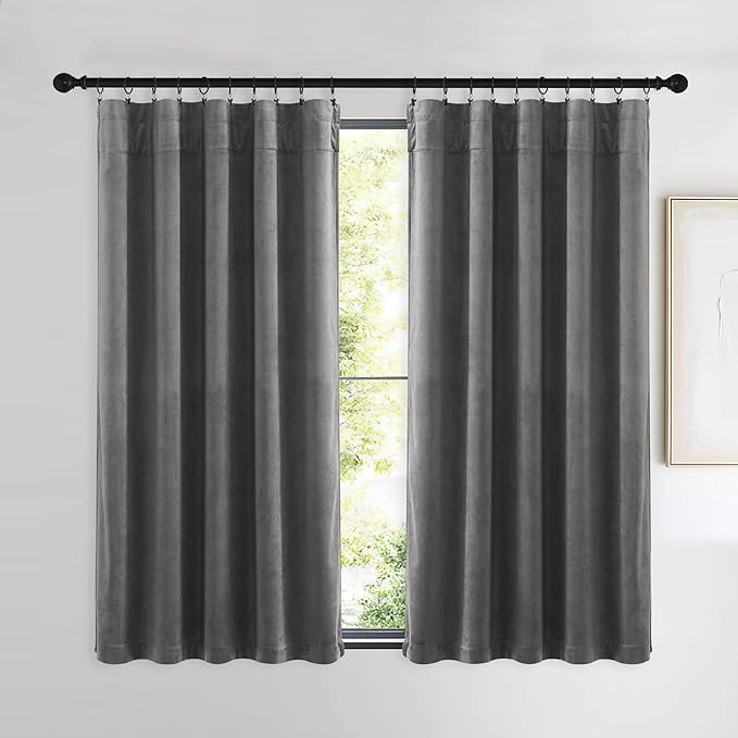 NICETOWN Living Room Grey Velvet Curtains, Sound and Sunlight Reducing Heavy