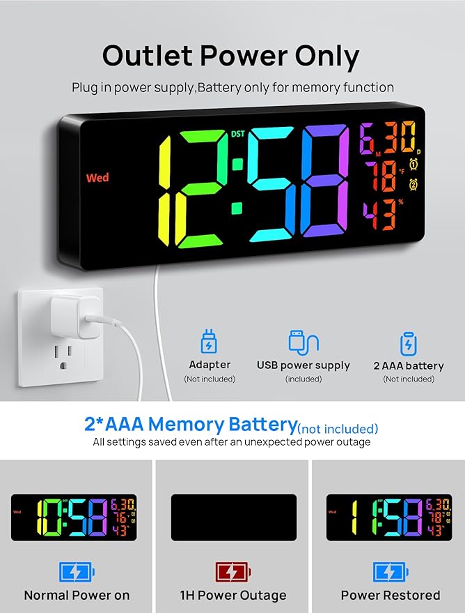 MASHI 17.3" Large Digital Wall Mount Clock, Digital Clock