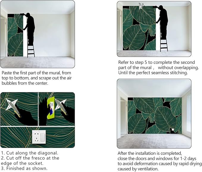 Black and Gold Leaf Mural Bedroom Tropical Green Botanical Wallpaper Room Plant