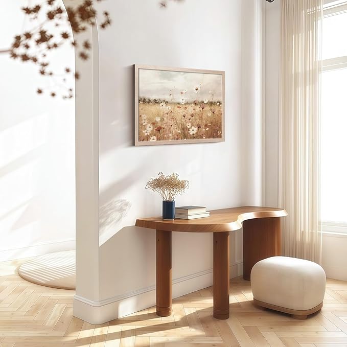 Framed Vintage Wildflower Wall Decor Light Colored Wildflower Print Country Floral Canvas Painting Natural Botanical Landscape Wall Decor for Farmhouse Living Room or Bedroom 12x16 Inch