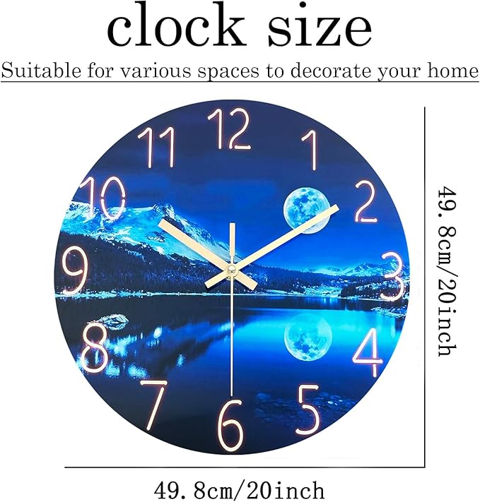 Large Wall Clocks for Living Room Decor Glass 20 Inch Analog Wall Clocks