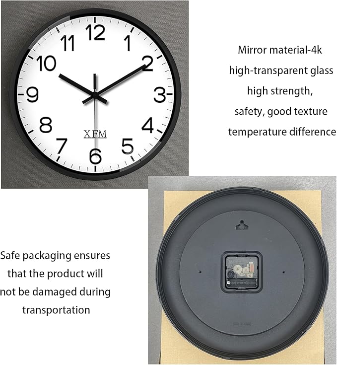 XFM Wall Clock Black Silent Wall Clocks Battery Operated 14 Inch Modern Non