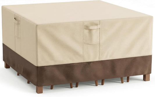 Patio Furniture Covers Waterproof Rectangular, Outdoor Furniture Covers Waterproof Windproof with Padded Handles, Heavy Duty 600D Oxford Outdoor Table Chair Set Cover