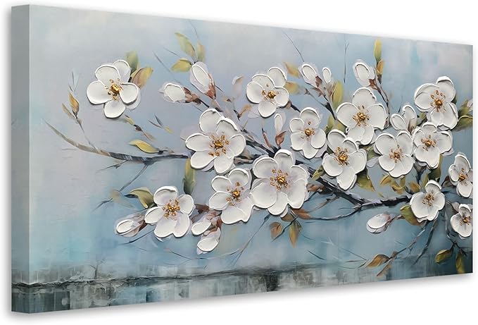 Anolyfi White Textured Flowers Wall Art