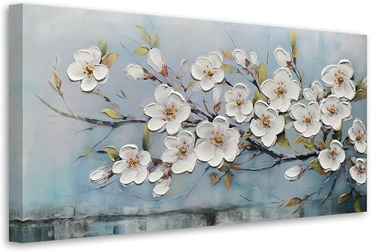 Anolyfi White Textured Flowers Wall Art