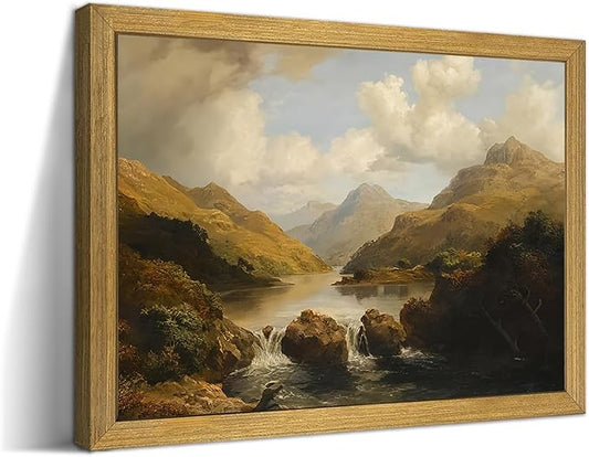 Framed Vintage Landscape Wall Art Home Decor, Retro Mountain Vintage Painting