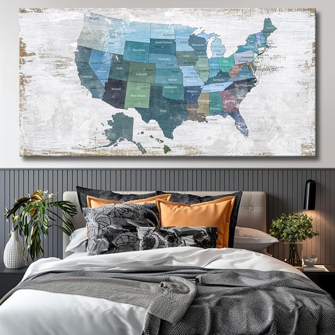 Wall Decor Map Canvas Wall Art for Wall Decoration Wood Background USA Canvas