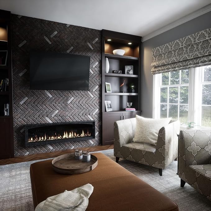 EverStone Herringbone Faux Brick Panel, 46 1/2"W x 25 1/4"H x 1"D, French