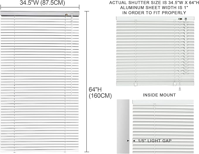 YIIBAII Mini Blinds Suitable for 35" W x 64" H Windows 1" Aluminum Horizontal