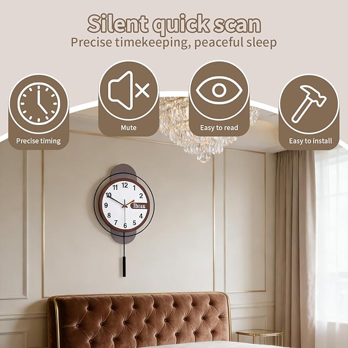 Dankeit Modern Wall Clock with Oak Wood Dial and Silent Movement, 12.6x22.8