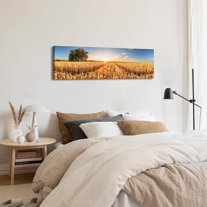 Sunset Forest Wall Art Nature Wheat Field Landscape Pictures Wall Decor