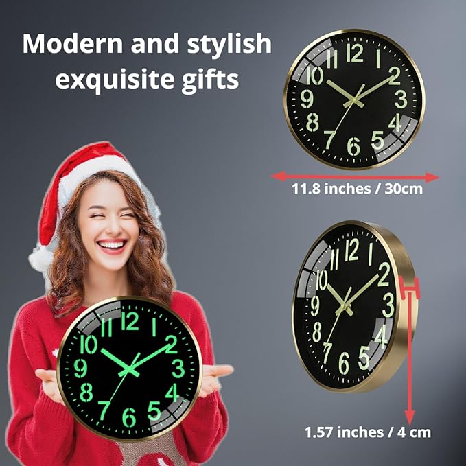 Luminous wall Clock Modern Silent Wall Clock, Non-Ticking Battery Operated Wall