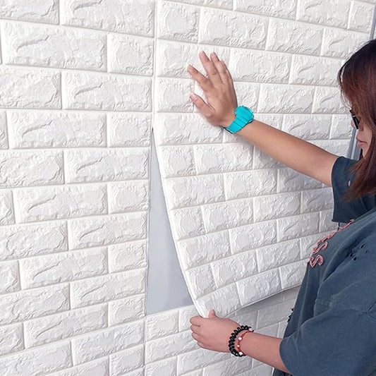 MYOYAY 10 Pcs 3D Wall Panels Peel and Stick 27.5 x 30.3 Inch White Brick