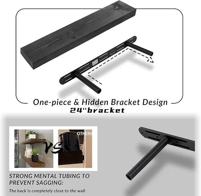 Floating Shelves 2 inch Thick for Wall Set of 2, 24 inch High-End Solid Wood