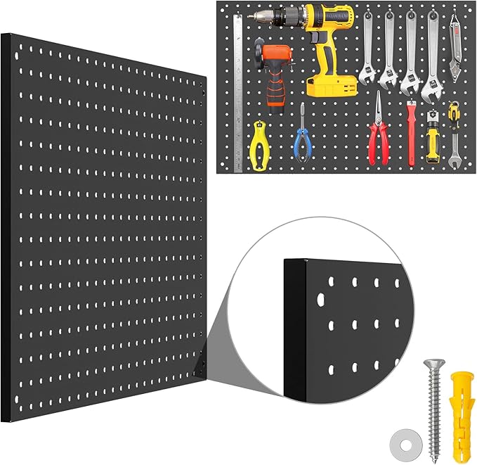 Peg Board, 4 Pack Metal Pegboard Panels Black Pegboards Wall Organizer