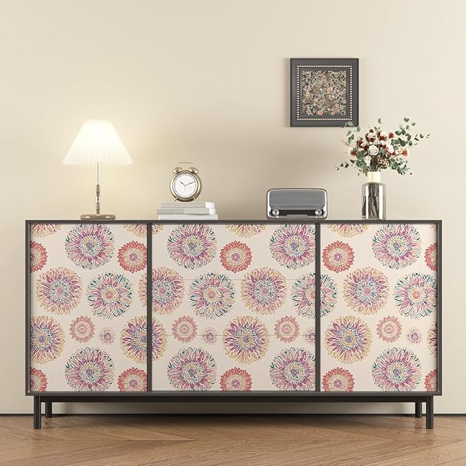 Boho Wallpaper Peel and Stick, Vintage Circle Floral Contact Paper, Abstact
