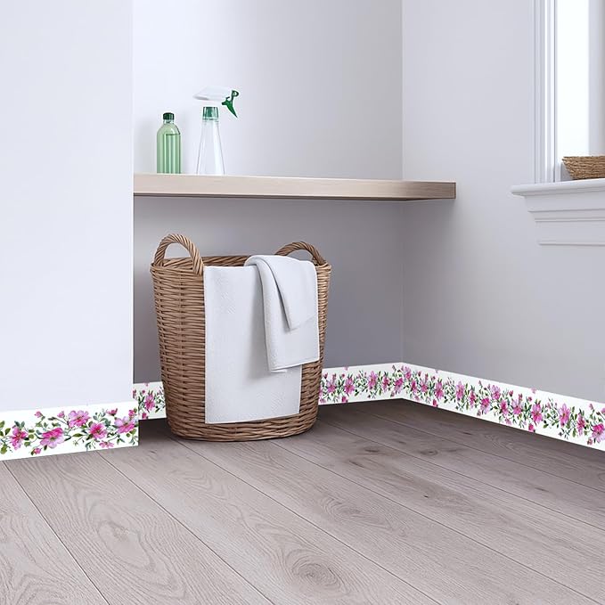 Pink Floral Wallpaper Border 196x4 Inch Peel and Stick Wall Border Self