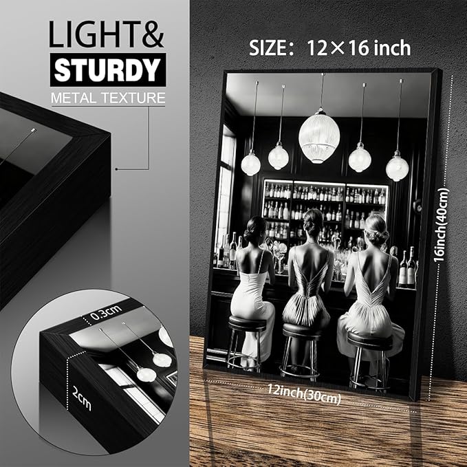 Vintage Black and White Black Framed Wall Art Trendy Women Drink Cocktail