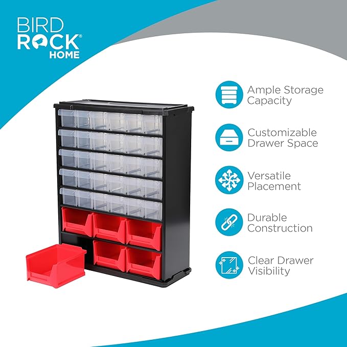 BIRDROCK HOME Craft Organizer Bin with 36 Drawers | Heavy-Duty Metal Hardware Storage Organization | Great for Nails, Nuts, Bolts, Legos | Mini & Large Drawer