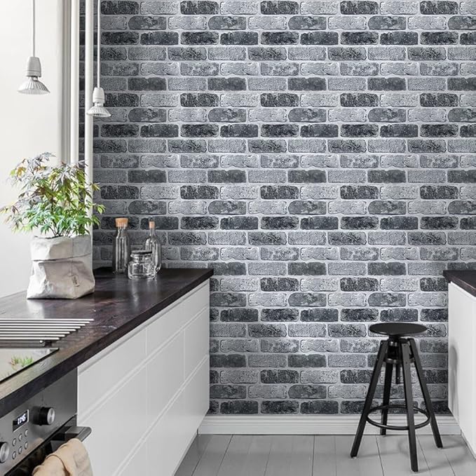 COMSTICKC 3D Faux Gray Brick Wall Panel Peel and Stick, Designed