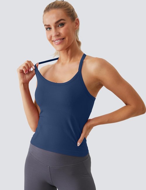 MathCat Workout Tank Tops - Sleeveless Gym Tops with Built-In Bra for Women | Seamless Racerback Design