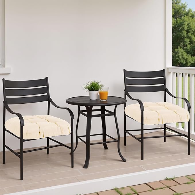 MTMR Outdoor Chair Cushions Set of 2, 19x19 Waterproof Wicker Seat Cushions for Patio Furniture, Thick Tufted Outdoor Replacement Furniture Pad for Porch Lawn Wicker Desk Dining Rocking Chair, Cream