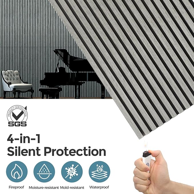 AKUMAX 4 Pack Acoustic Panels, Wood Slat
