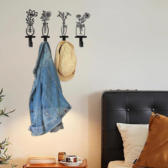 Decorative Wall Hooks, Metal Flowers Wall Decor