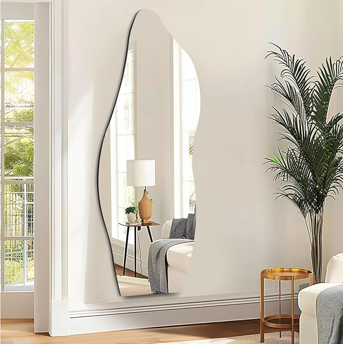 QDSSDECO Full Length Mirror 63"x24" Irregular Wall Mirror Wave Frameless