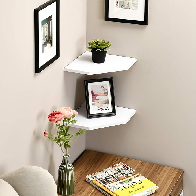 WELLAND 12-Inch Floating Corner Shelves Set of 2, Wall Mounted Storage Shelf