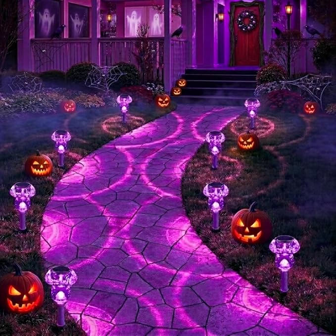 Solar Lights Outdoor, 16 Pack Mushroom Lights Outside Waterproof, Solar Powered LED Lighting for Garden, Yard, Landscape, Path, Pathway, Lawn, Walkway, Driveway, Backyard Halloween Decor (Purple)