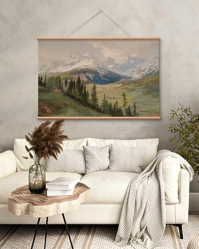 VIYYIEA Extra Large Canvas Wall Art, 36x54 Inch Mountain Landscape Oil Painting Style, Vintage Nature Wall Decor for Living Room, Bedroom, Above Sofa