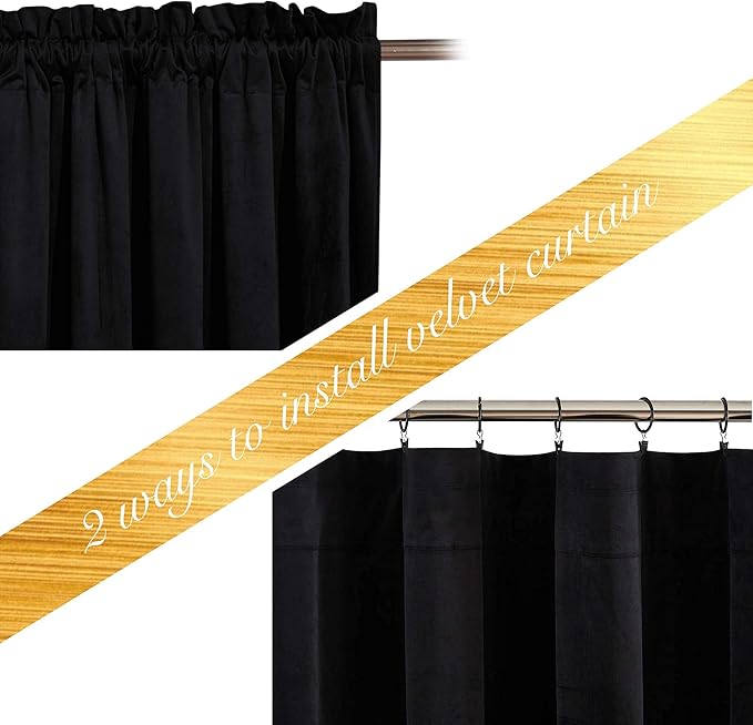NICETOWN Black Out Velvet Curtains 54 inches Long