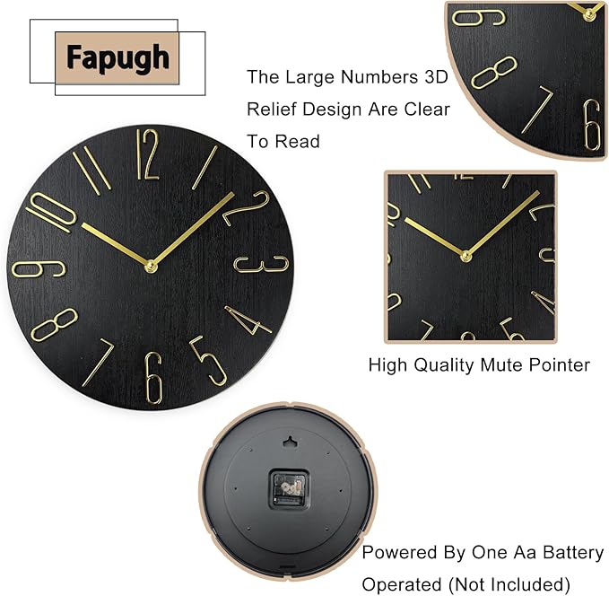 Wall Clock, Silent Clock, Wall Clocks Battery Operated， 12 inch Modern Wall