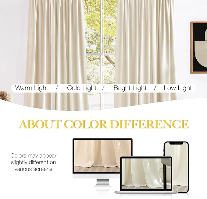 NICETOWN Ivory White Winter Velvet Curtains
