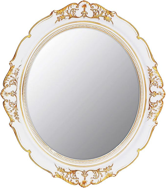 YCHMIR Vintage Decorative Wall Mirror 14.8 x 13.1 Inch Oval Mirror White